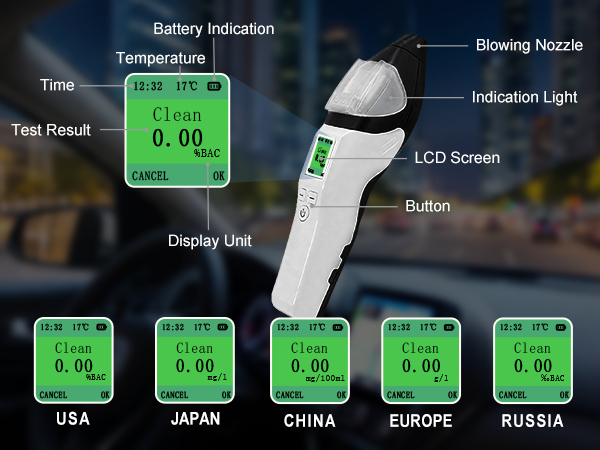 AT7000 Rapid Screen Breathalyzer Quick Fuel Cell Sensor with LCD Screen Pre-Employment Gas Analyzer Tester for Alcohol Screening