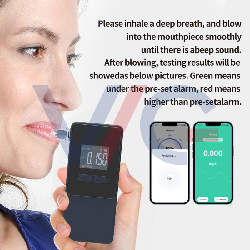 AT808 Portable Alcohol Tester with Advanced Fuel Cell Sensor Bluetooth Connectivity to AlcoCHECK App Large LCD Display